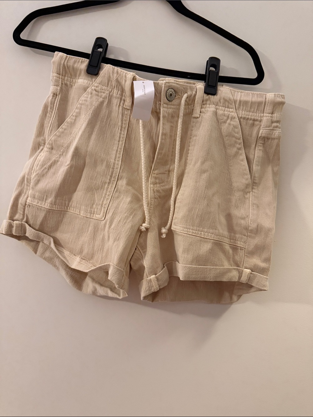 American Eagle Outfitters Cream Drawstring Utility Jean Shorts